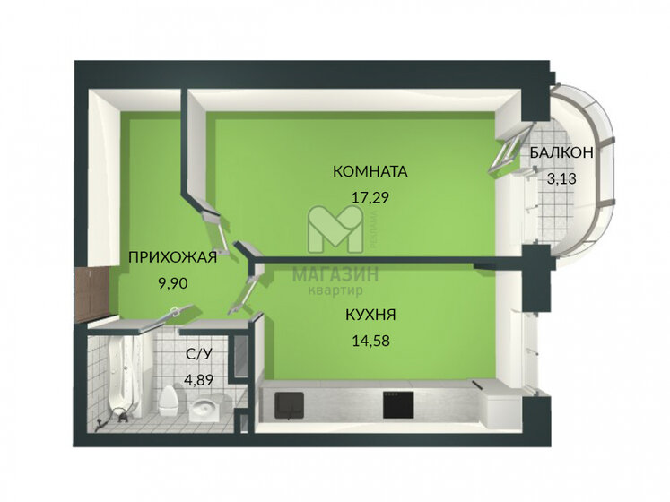 46 м², 1-комнатная квартира 8 660 000 ₽ - изображение 31