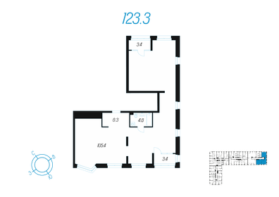 Квартира 123,3 м², 1-комнатная - изображение 1