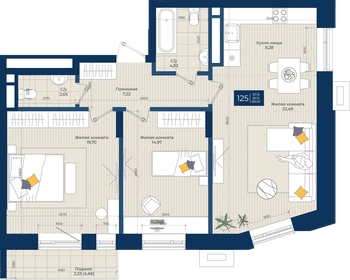 Квартира 83,5 м², 2-комнатная - изображение 1