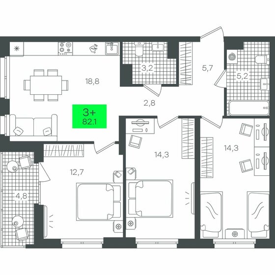 82,1 м², 3-комнатная квартира 8 770 000 ₽ - изображение 1