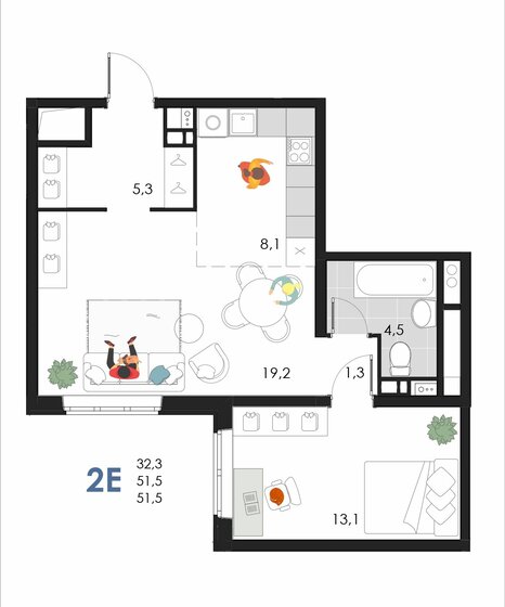 51,5 м², 2-комнатная квартира 5 620 710 ₽ - изображение 1