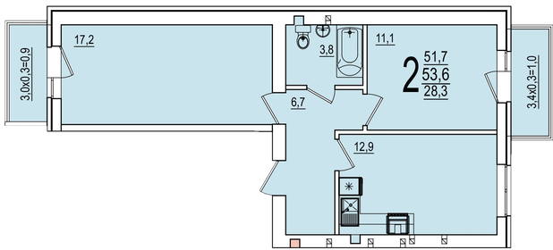 Квартира 53,6 м², 2-комнатная - изображение 1