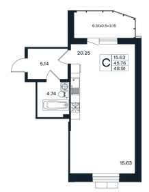 Квартира 48,9 м², студия - изображение 1