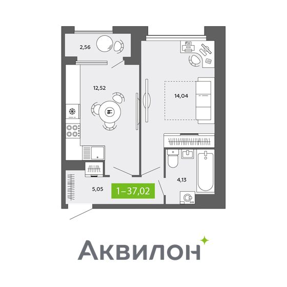 37 м², 1-комнатная квартира 6 555 005 ₽ - изображение 1