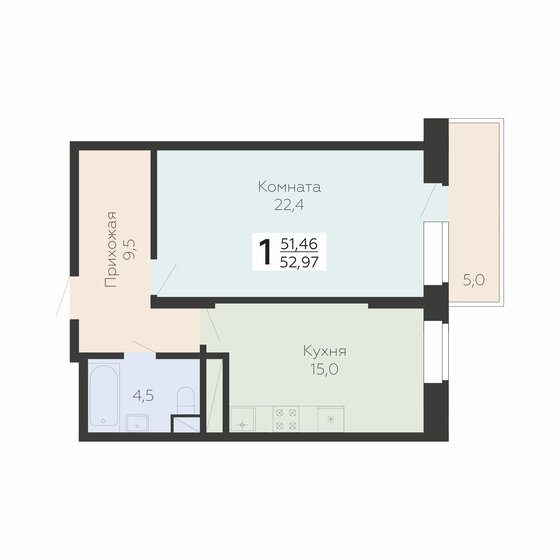 53 м², 1-комнатная квартира 7 945 500 ₽ - изображение 51