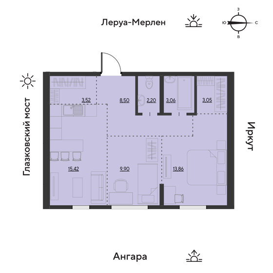 59,5 м², 3-комнатная квартира 7 080 500 ₽ - изображение 1