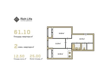 Квартира 61,1 м², 2-комнатная - изображение 1