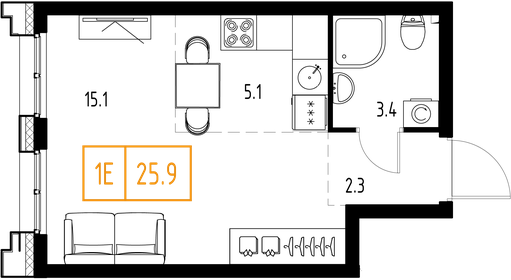 Квартира 25,9 м², 1-комнатная - изображение 2