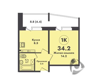 Квартира 34,2 м², 1-комнатная - изображение 1