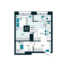 Квартира 34,7 м², 1-комнатная - изображение 2