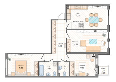 95,6 м², 4-комнатная квартира 27 900 000 ₽ - изображение 68