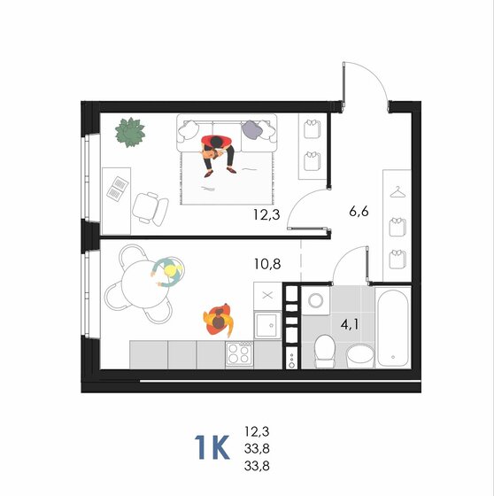 33,8 м², 1-комнатная квартира 4 033 692 ₽ - изображение 1