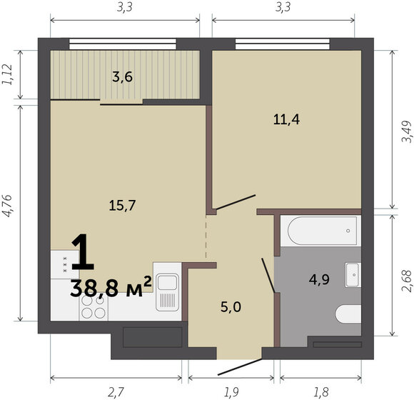 38,8 м², 1-комнатная квартира 5 509 600 ₽ - изображение 15