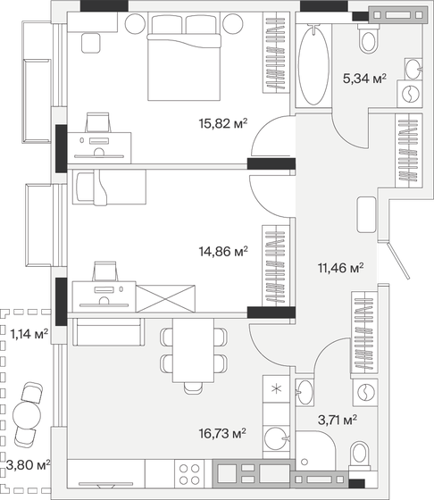 59,1 м², 2-комнатная квартира 8 272 600 ₽ - изображение 101