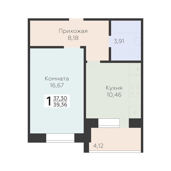 39,4 м², 1-комнатная квартира 3 778 560 ₽ - изображение 1