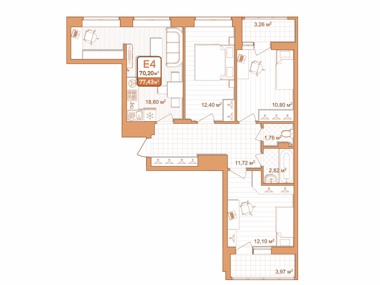 70,7 м², 3-комнатная квартира 10 065 900 ₽ - изображение 14