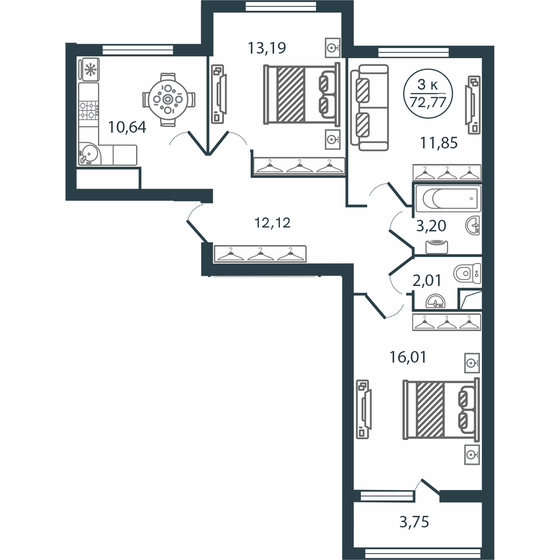 72,8 м², 3-комнатная квартира 7 907 552 ₽ - изображение 26