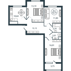 Квартира 72,8 м², 3-комнатная - изображение 1