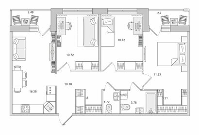 76 м², 3-комнатная квартира 13 500 000 ₽ - изображение 111
