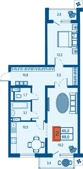 65,2 м², 2-комнатная квартира 8 573 800 ₽ - изображение 1