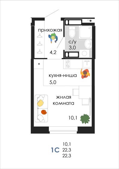 22,3 м², квартира-студия 3 318 229 ₽ - изображение 1
