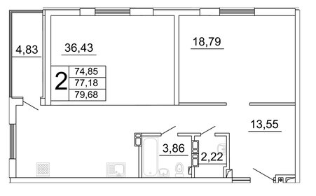 79,8 м², 2-комнатная квартира 11 999 999 ₽ - изображение 65
