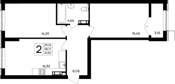 Квартира 61,9 м², 2-комнатная - изображение 1