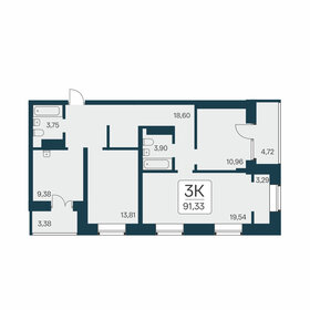 Квартира 91,2 м², 3-комнатная - изображение 1
