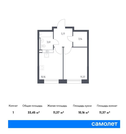 33,5 м², 1-комнатная квартира 8 532 181 ₽ - изображение 14