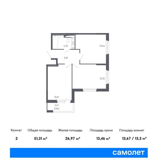 51,3 м², 2-комнатная квартира 11 513 412 ₽ - изображение 1