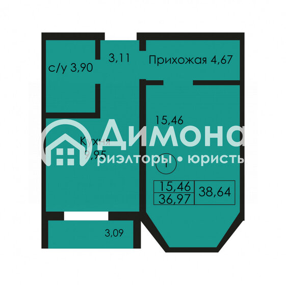 38,6 м², 1-комнатная квартира 3 057 935 ₽ - изображение 1