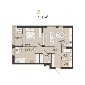 Квартира 70,5 м², 2-комнатная - изображение 1