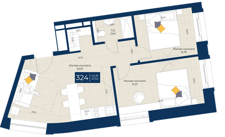 55,7 м², 1-комнатная квартира 23 951 000 ₽ - изображение 103