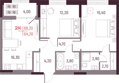 73,2 м², 2-комнатная квартира 6 990 000 ₽ - изображение 66