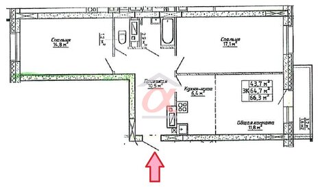 Квартира 66,7 м², 3-комнатная - изображение 3