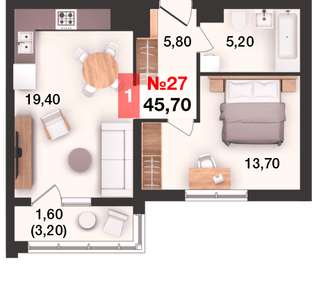 45,7 м², 1-комнатная квартира 5 164 100 ₽ - изображение 1