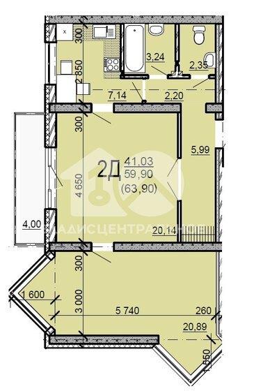 59,9 м², 2-комнатная квартира 6 300 000 ₽ - изображение 1