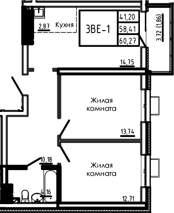 60,3 м², 3-комнатная квартира 7 750 000 ₽ - изображение 12