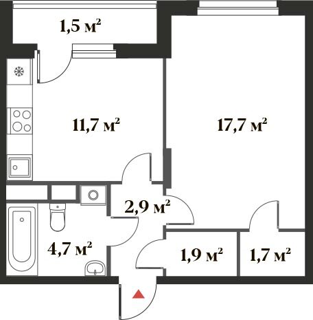 42,1 м², 1-комнатная квартира 11 324 883 ₽ - изображение 1