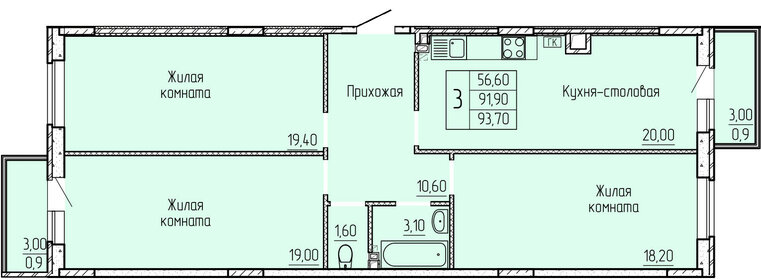 92,4 м², 3-комнатная квартира 7 800 000 ₽ - изображение 21