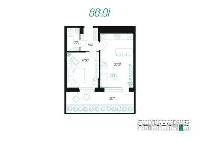 Квартира 52,9 м², 1-комнатная - изображение 1