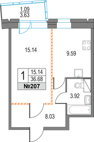 Квартира 36,7 м², 1-комнатная - изображение 1