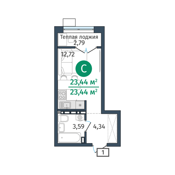 25,3 м², квартира-студия 2 800 000 ₽ - изображение 106