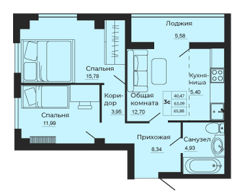 Квартира 65,5 м², 3-комнатная - изображение 1