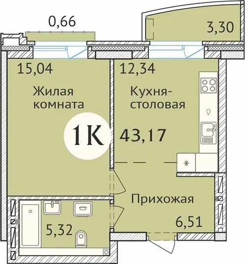 42,8 м², 1-комнатная квартира 8 499 420 ₽ - изображение 1