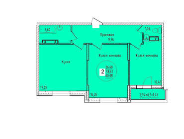 Квартира 60,1 м², 2-комнатная - изображение 1