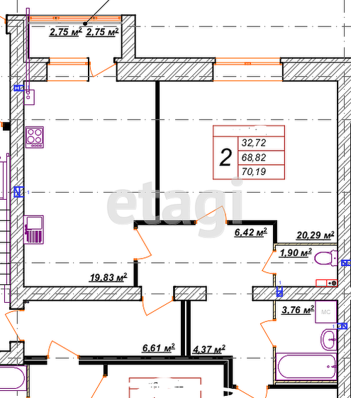 70 м², 2-комнатная квартира 5 770 000 ₽ - изображение 1