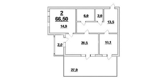 Квартира 66,5 м², 2-комнатная - изображение 1