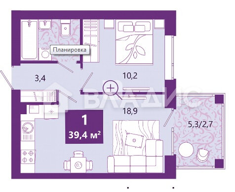 39,2 м², 1-комнатная квартира 5 500 000 ₽ - изображение 1