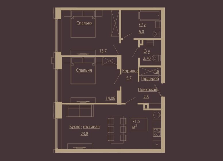 71,5 м², 3-комнатные апартаменты 16 970 524 ₽ - изображение 1